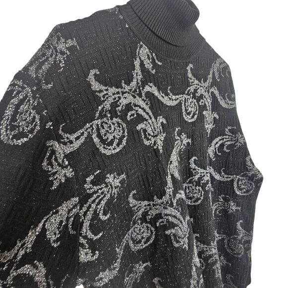 Barabas Mens Metallic Floral Turtleneck Sweater Size XL Whimsigoth Indie Grunge - Picture 6 of 11